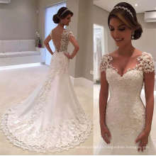 2020 Haute Couture Bridal Mermaid Gowns For Wedding Formal Lady Dress Bride Use Short Sleeves Sexy V-back Wedding Dresses